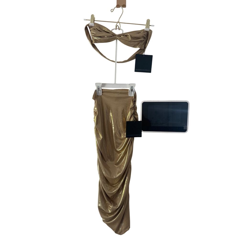 Vintage Norma Kamali Gold Ruched ensemble matching set size XS simply stunning - Picture 9 of 13